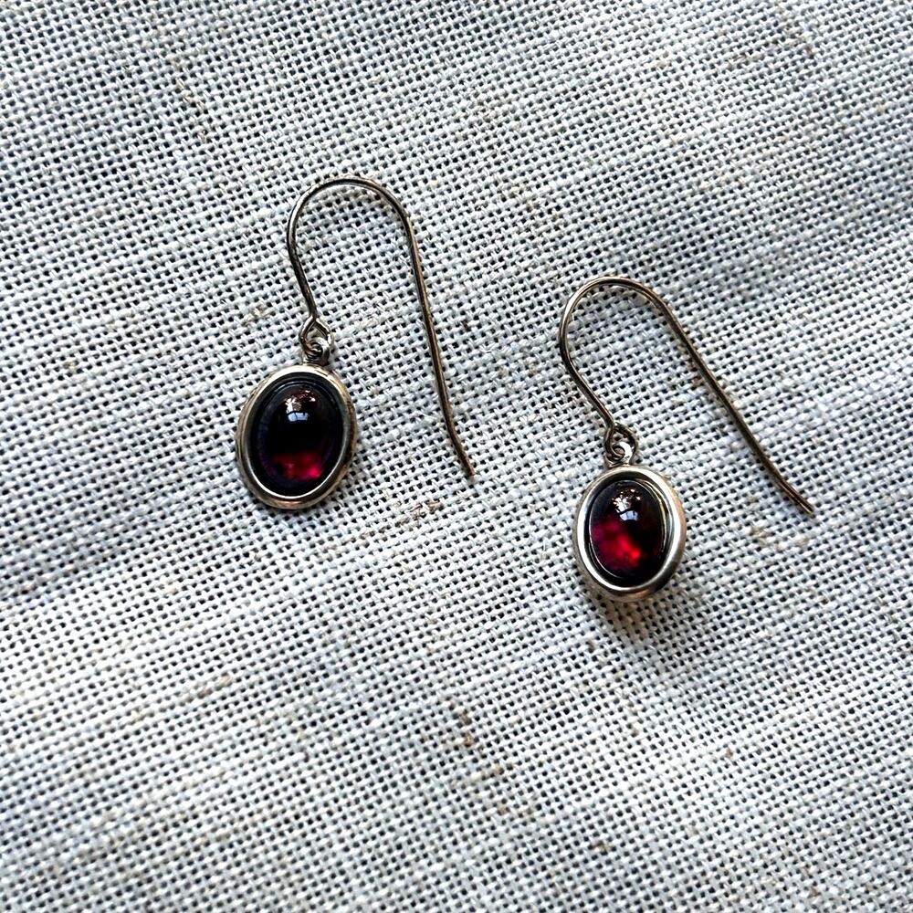 Tiny Garnet Sterling Drop Earrings - image 2